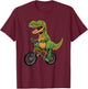Cool BMX Boys Kids Bike Rider T Rex Dinosaur Bicycle T-Shirt - T-Shirt | Maroon