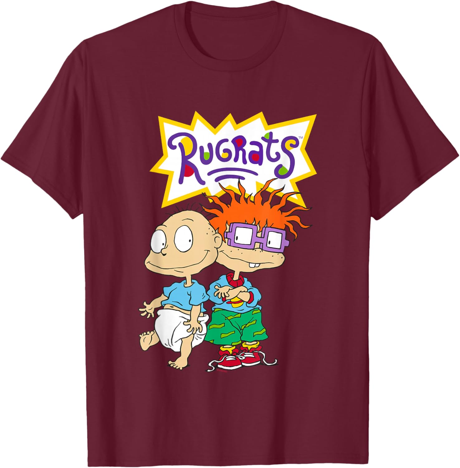 Rugrats Iconic Best Friends Tommy Chuckie Big Chest Logo T-Shirt - T-Shirt | Maroon