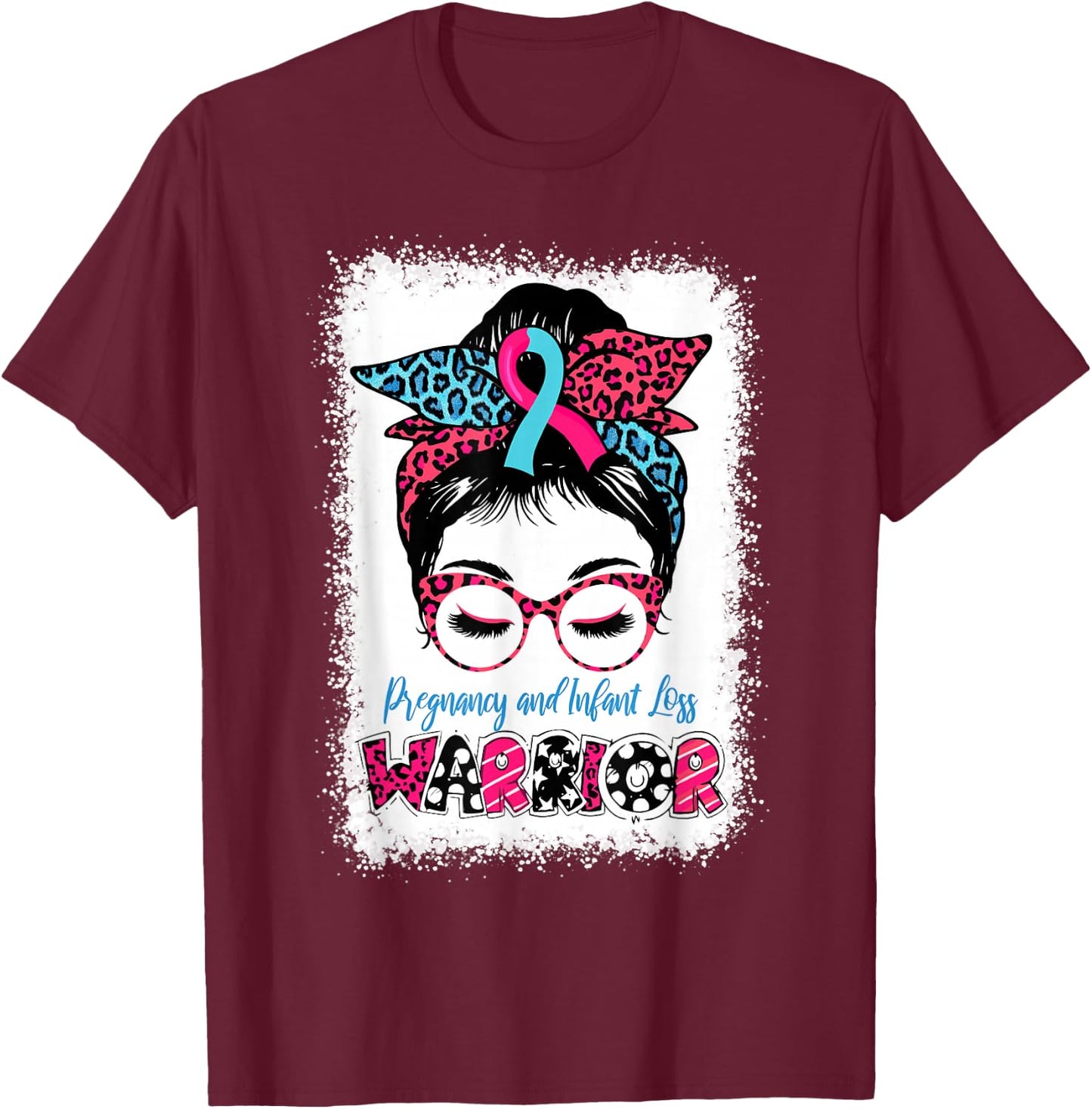 Pregnancy and Infant Loss Awareness Women Messy Bun Warrior T-Shirt - T-Shirt | Maroon