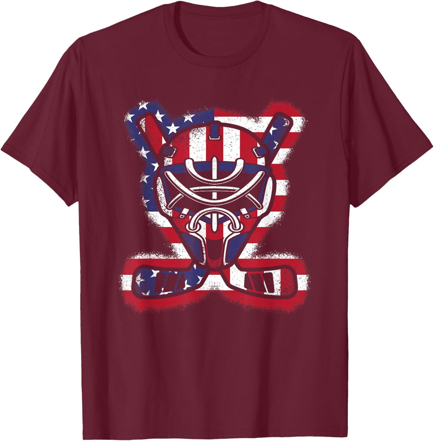 Vintage American Flag Ice Hockey Player Men Women Kids T-Shirt - T-Shirt | Maroon