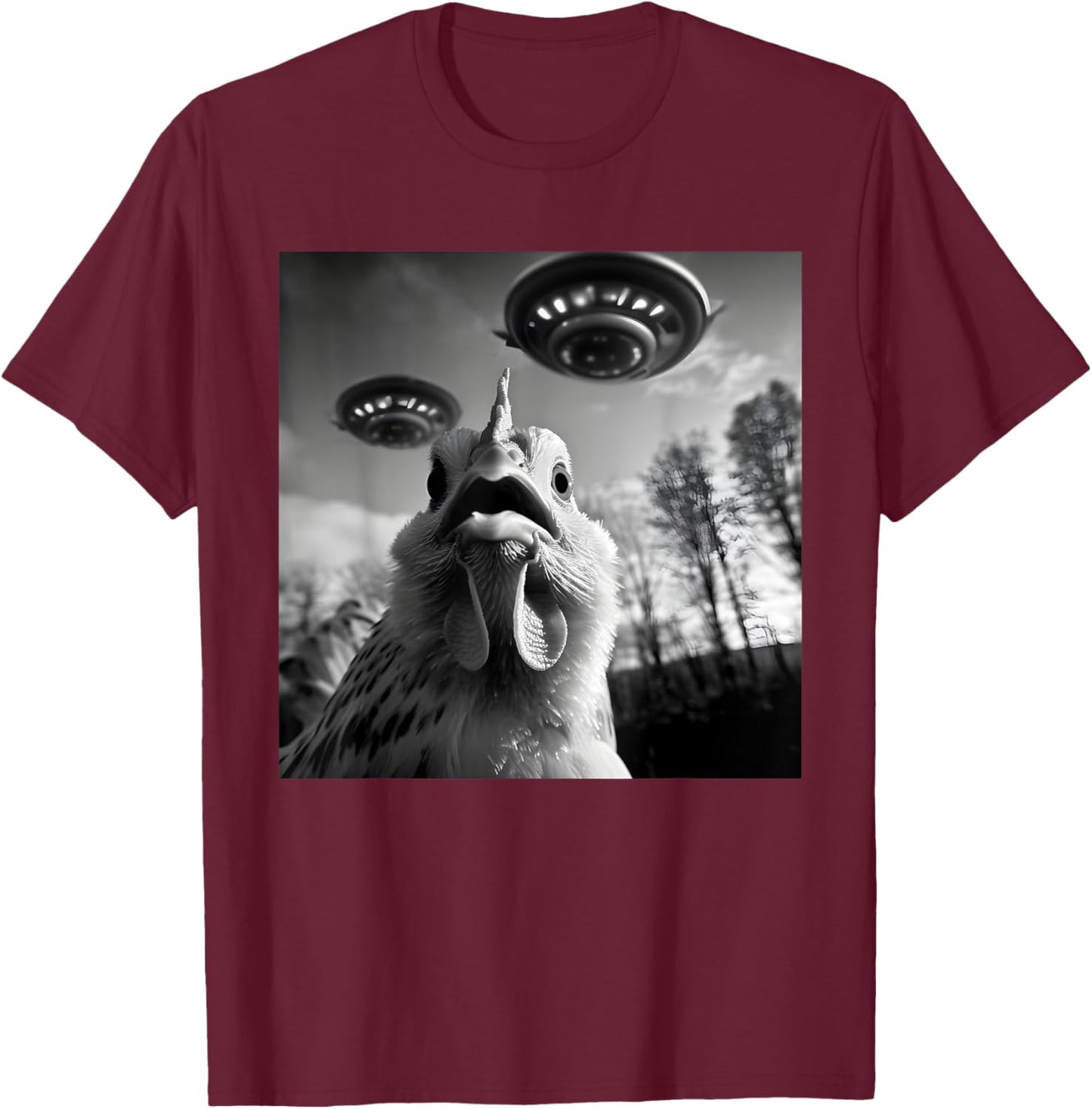 Chicken Alien UFO Funny Women T-Shirt - T-Shirt | Maroon