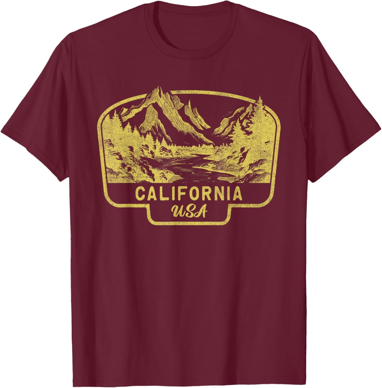 California Mountains USA Hiking Outdoors Vintage T-Shirt - T-Shirt | Maroon