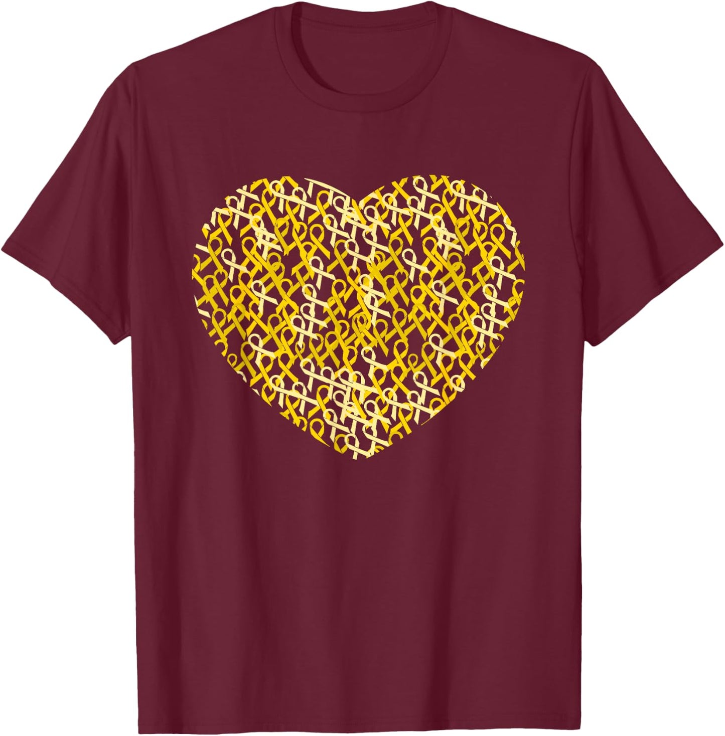 Childhood Cancer Awareness Yellow Ribbon Heart Gift T-Shirt - T-Shirt | Maroon