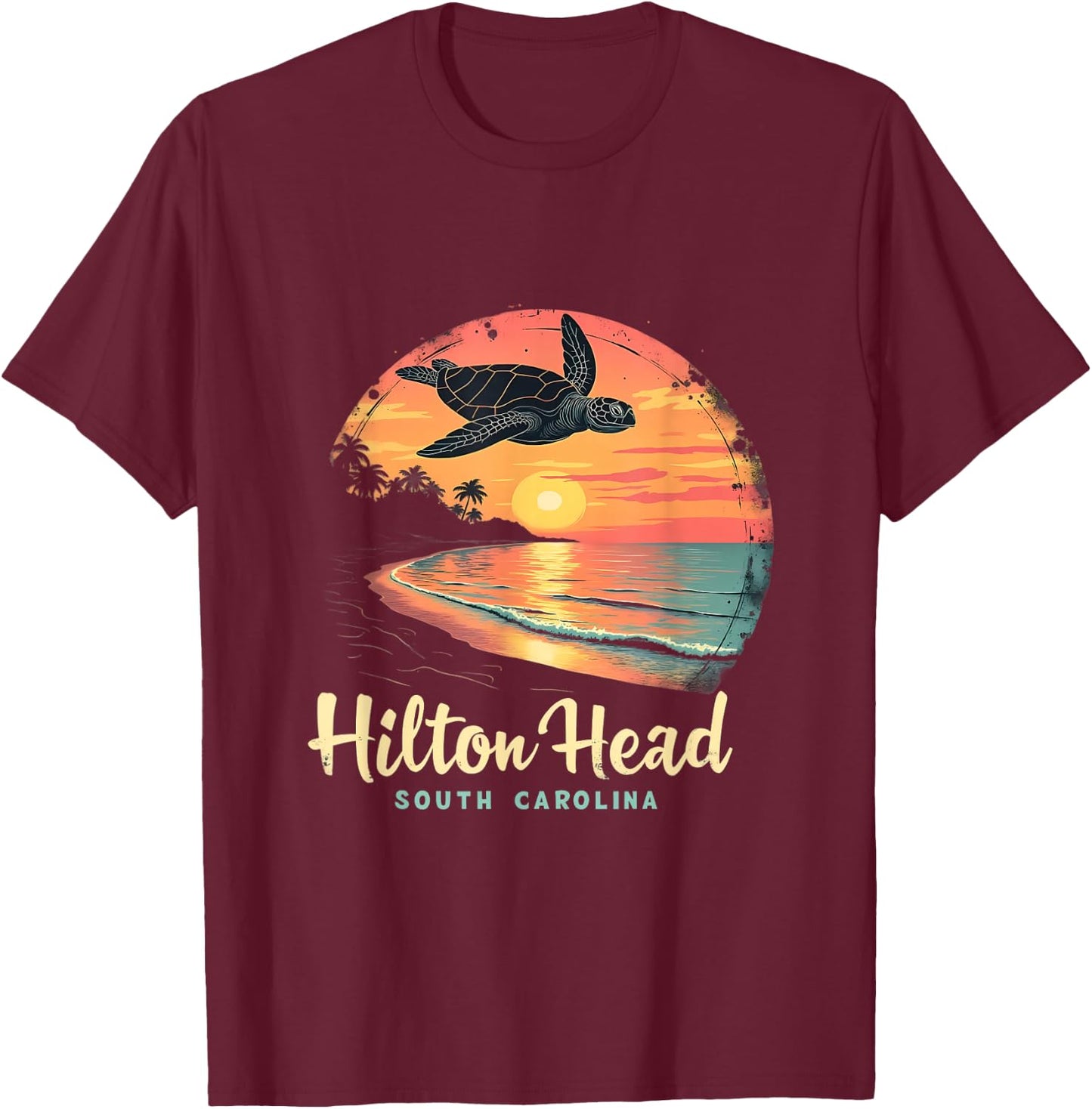 Hilton Head South Carolina Sunset Turtle T-Shirt - T-Shirt | Maroon