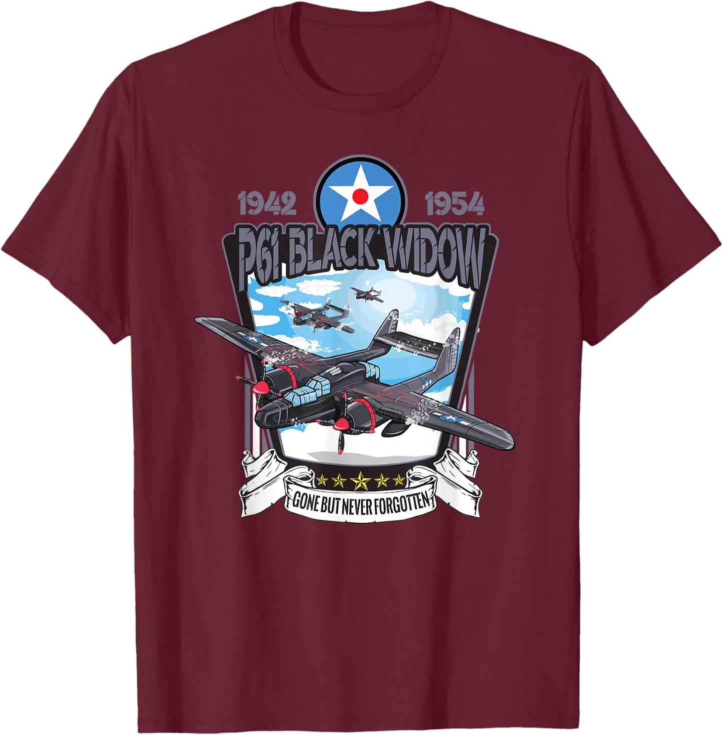 World War 2 P61 Black Widow Fighter Airplane T-Shirt - T-Shirt | Maroon