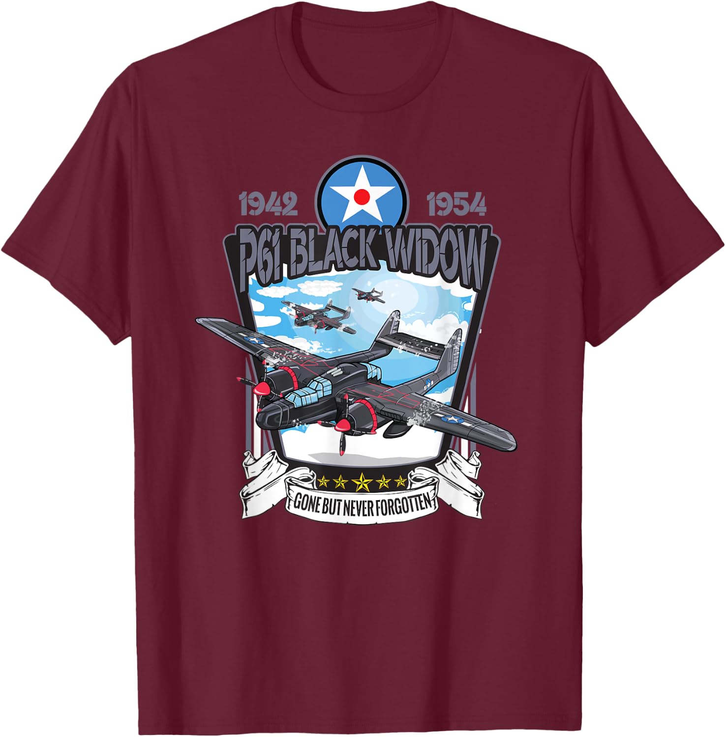 World War 2 P61 Black Widow Fighter Airplane T-Shirt - T-Shirt | Maroon