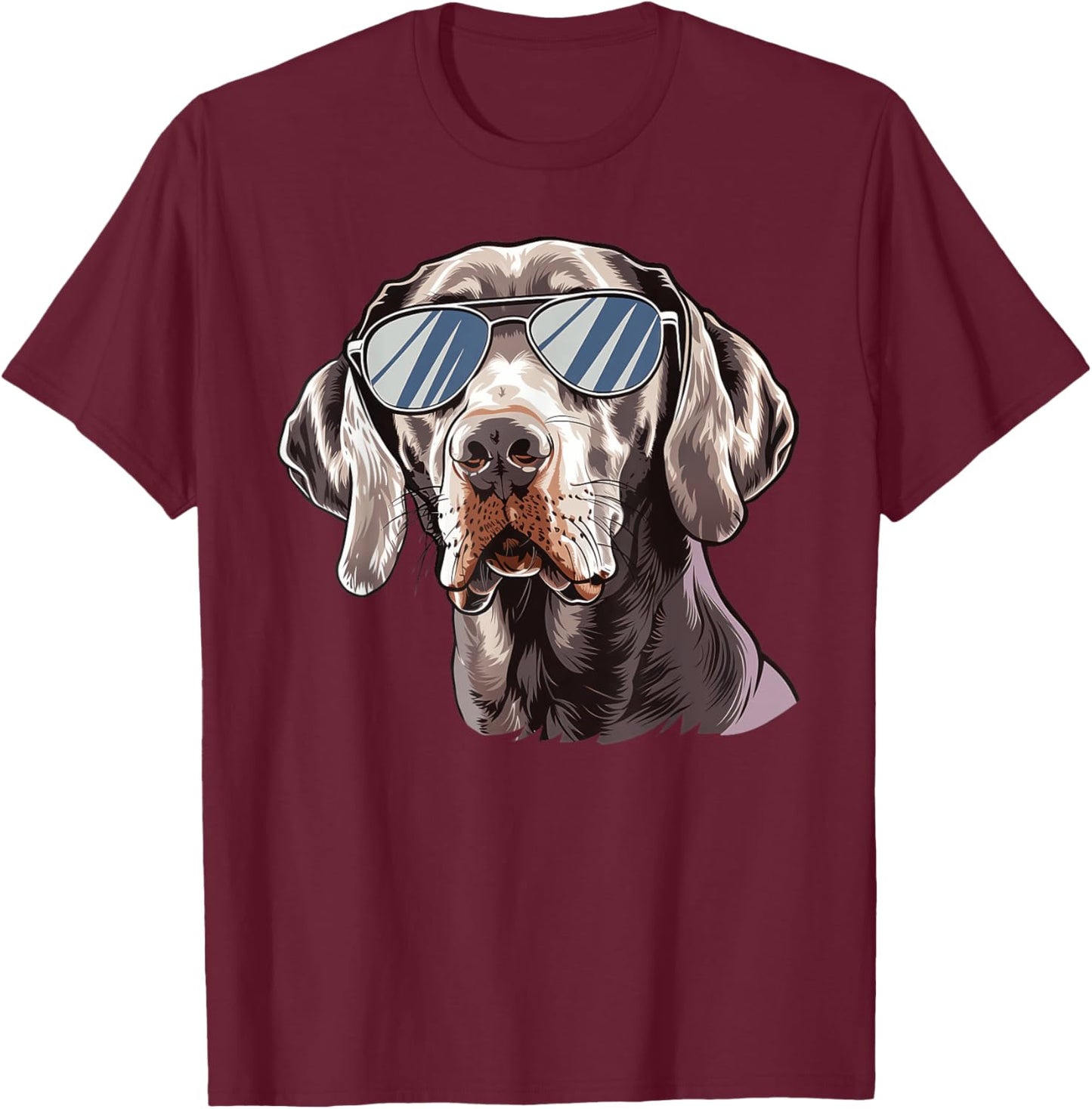 Weimaraner Dog Sunglasses T-Shirt - T-Shirt | Maroon