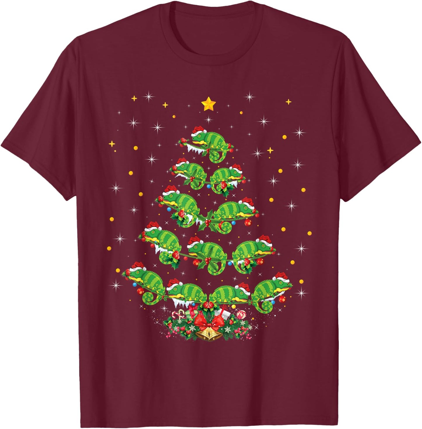Chameleon Animal Lover Xmas Gift Chameleon Christmas Tree T-Shirt - T-Shirt | Maroon