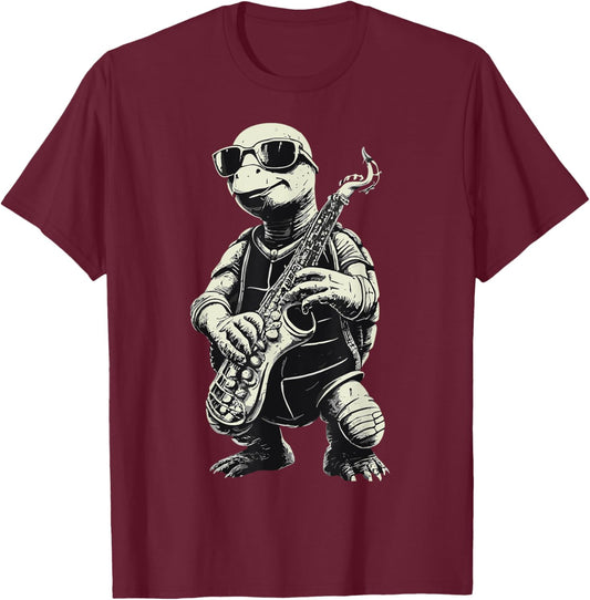 Turtle Playing Saxophone Jazz Funny Saxophone Tortoise Solo T-Shirt - T-Shirt | Maroon