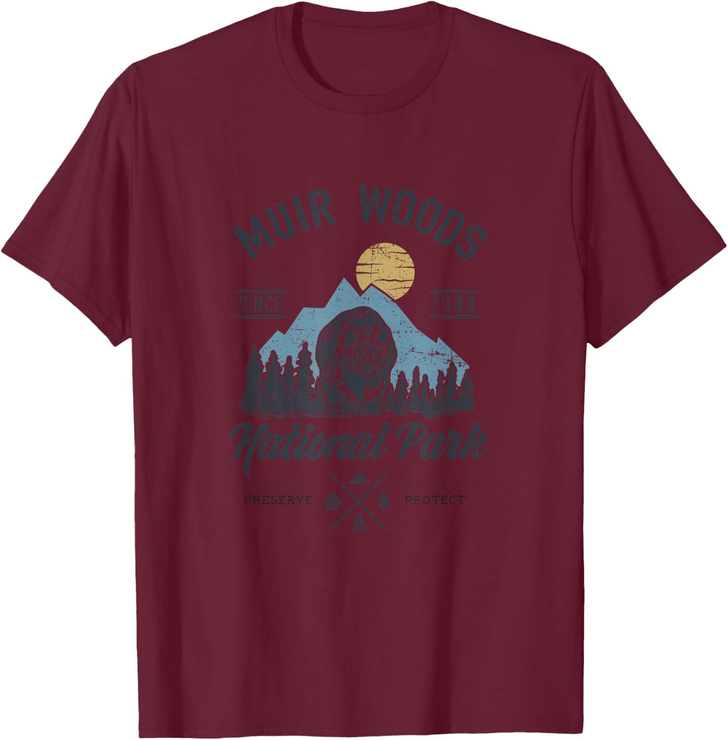 Vintage Muir Woods National Park Hiking Camping Shirt T-Shirt - T-Shirt | Maroon