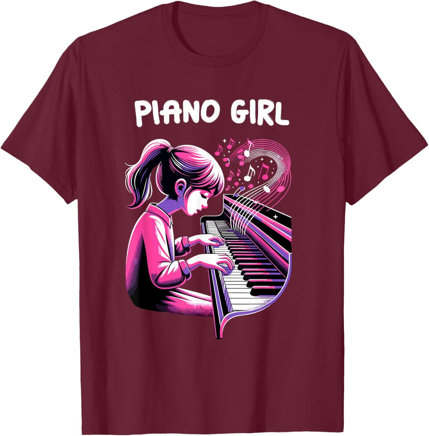 Cute Piano Girl Pianist Keyboard Musician Classical Music T-Shirt - T-Shirt | Maroon