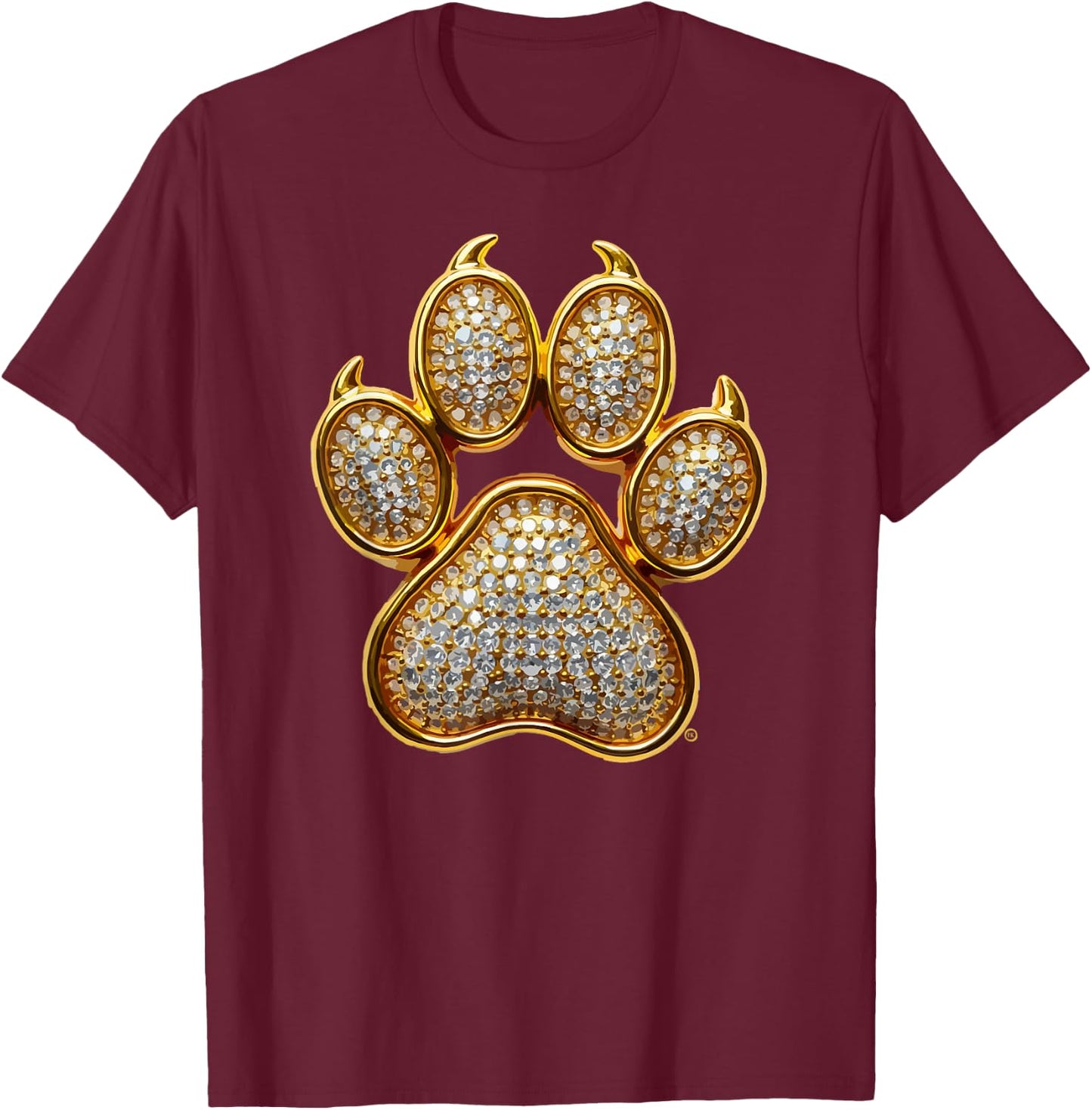 Dog Mom, Dog Dad, Gold Dog Paw, Great Bling Dog Lover Gift T-Shirt - T-Shirt | Maroon