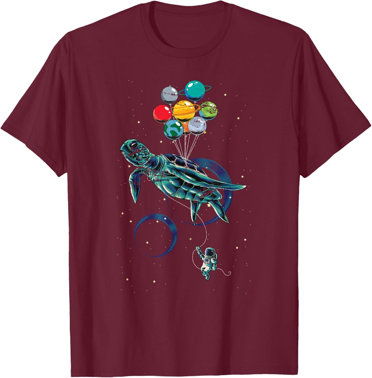 Science Turtle Space Travel Animal Balloon Planets Astronaut T-Shirt - T-Shirt | Maroon