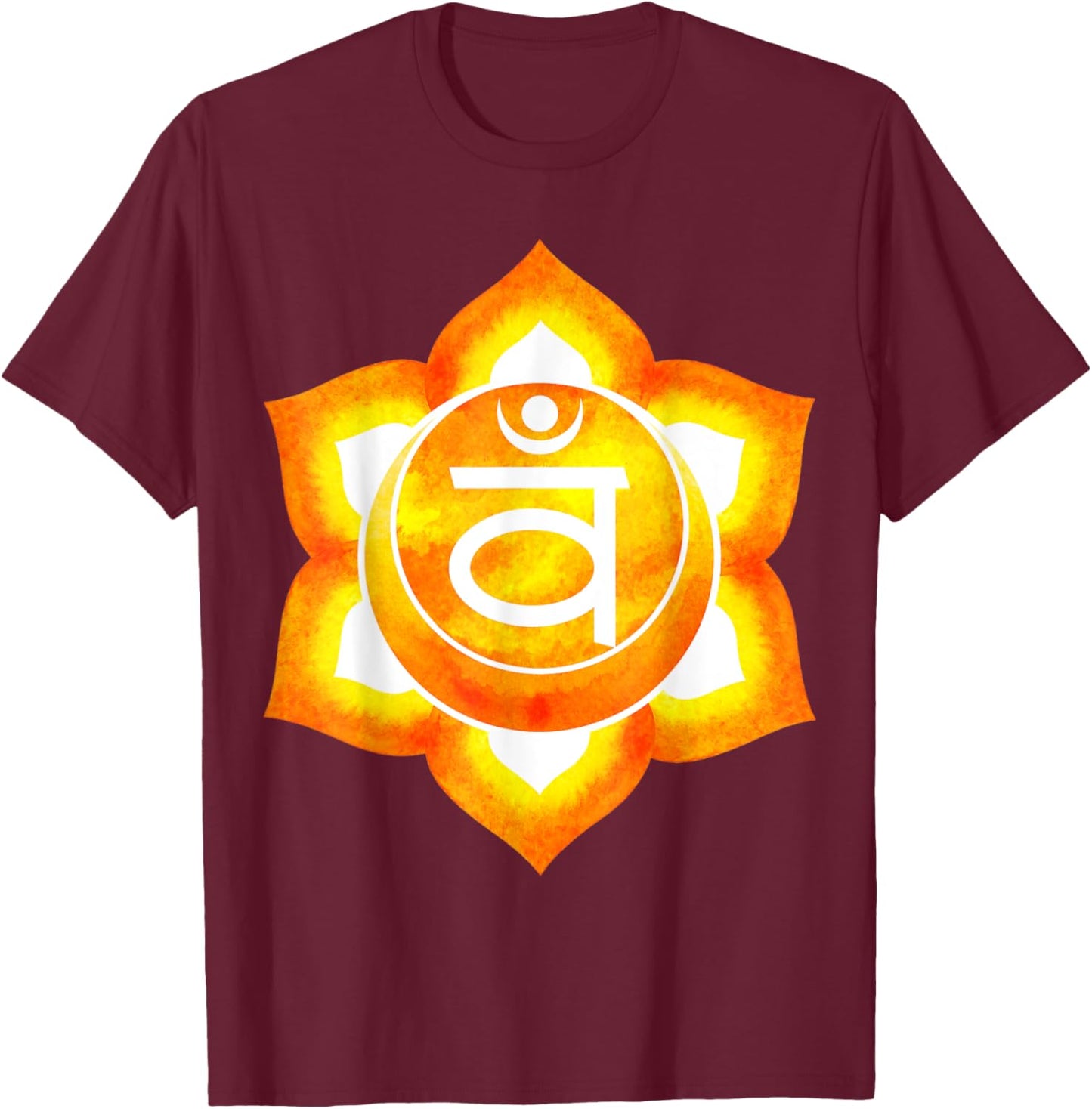 Sacral Chakra Orange Watercolor Om Mandala Lotus T-Shirt - T-Shirt | Maroon