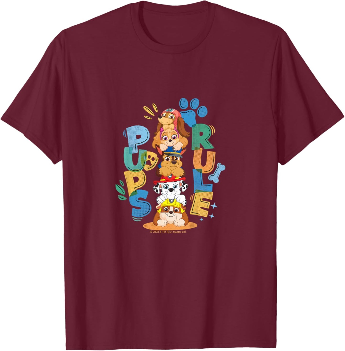 Kids PAW Patrol Pups Rule Cute Colorful Group Shot T-Shirt - T-Shirt | Maroon