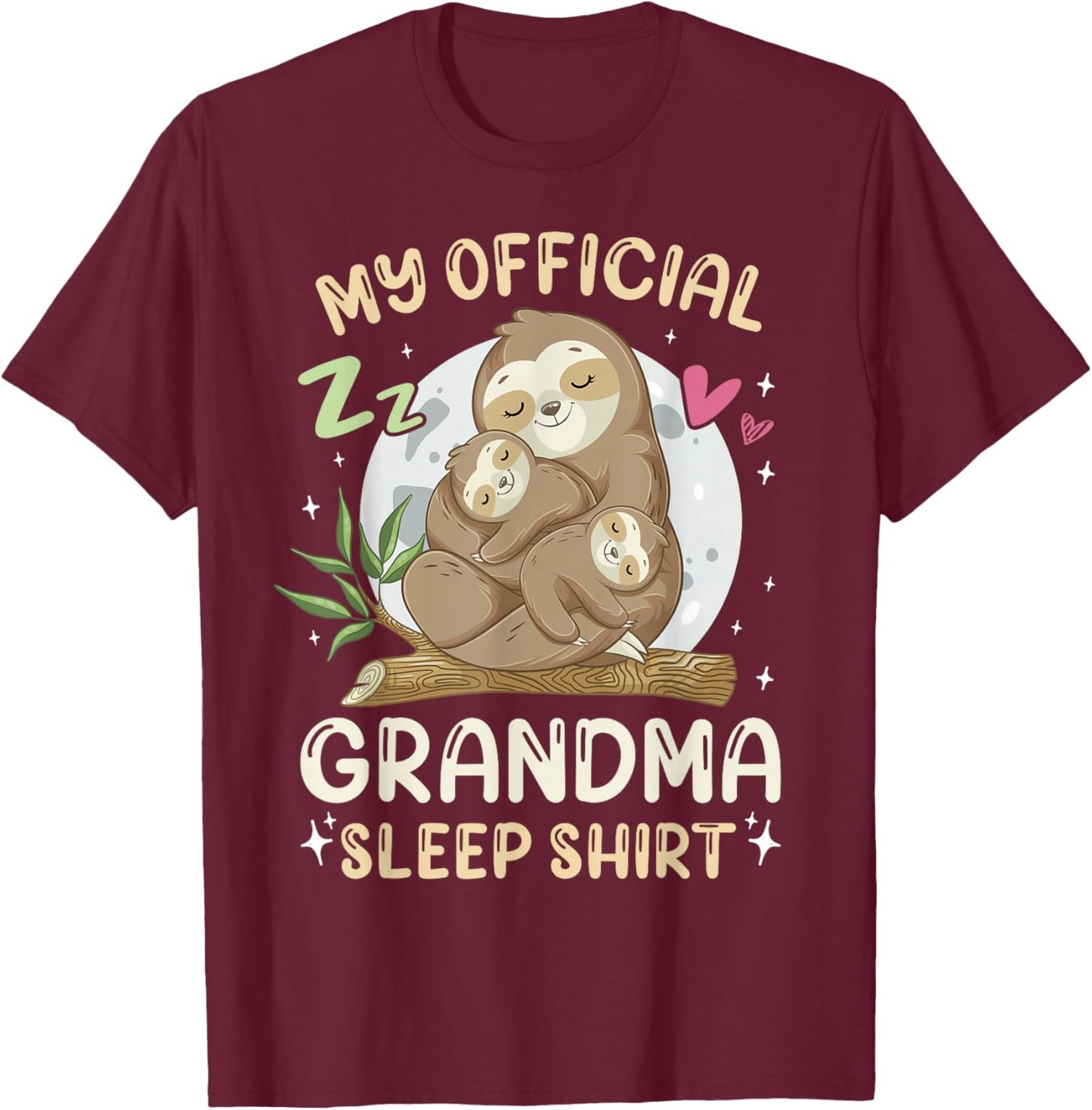 Official Grandma Sleep Shirt, Mother's Day Sloths Family T-Shirt - T-Shirt | Maroon