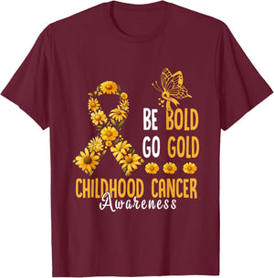 Childhood Be Bold Go Gold Childhood Cancer Awareness Flower T-Shirt - T-Shirt | Maroon