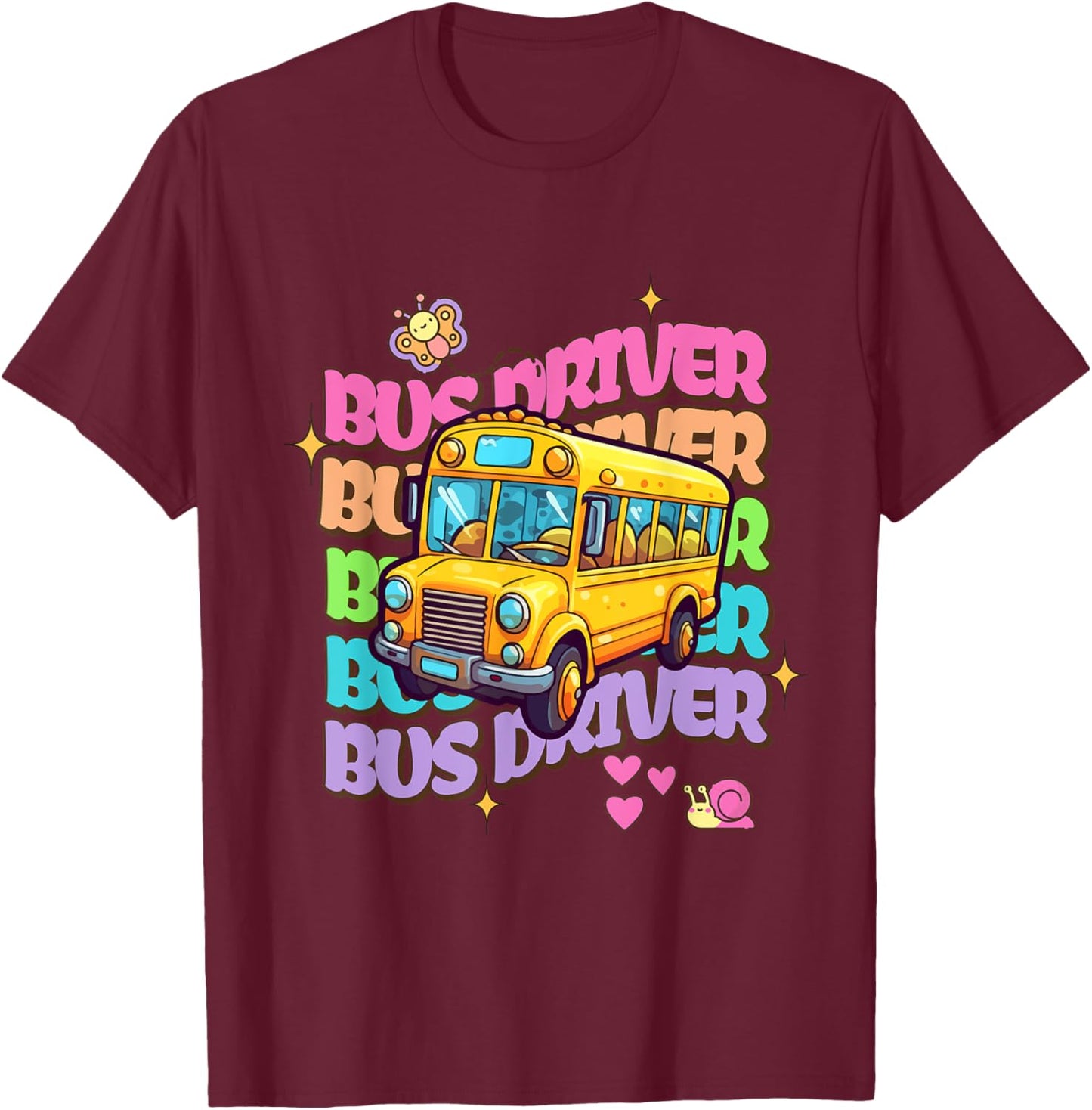 School Bus Driver Groovy Retro Back To School T-Shirt - T-Shirt | Maroon