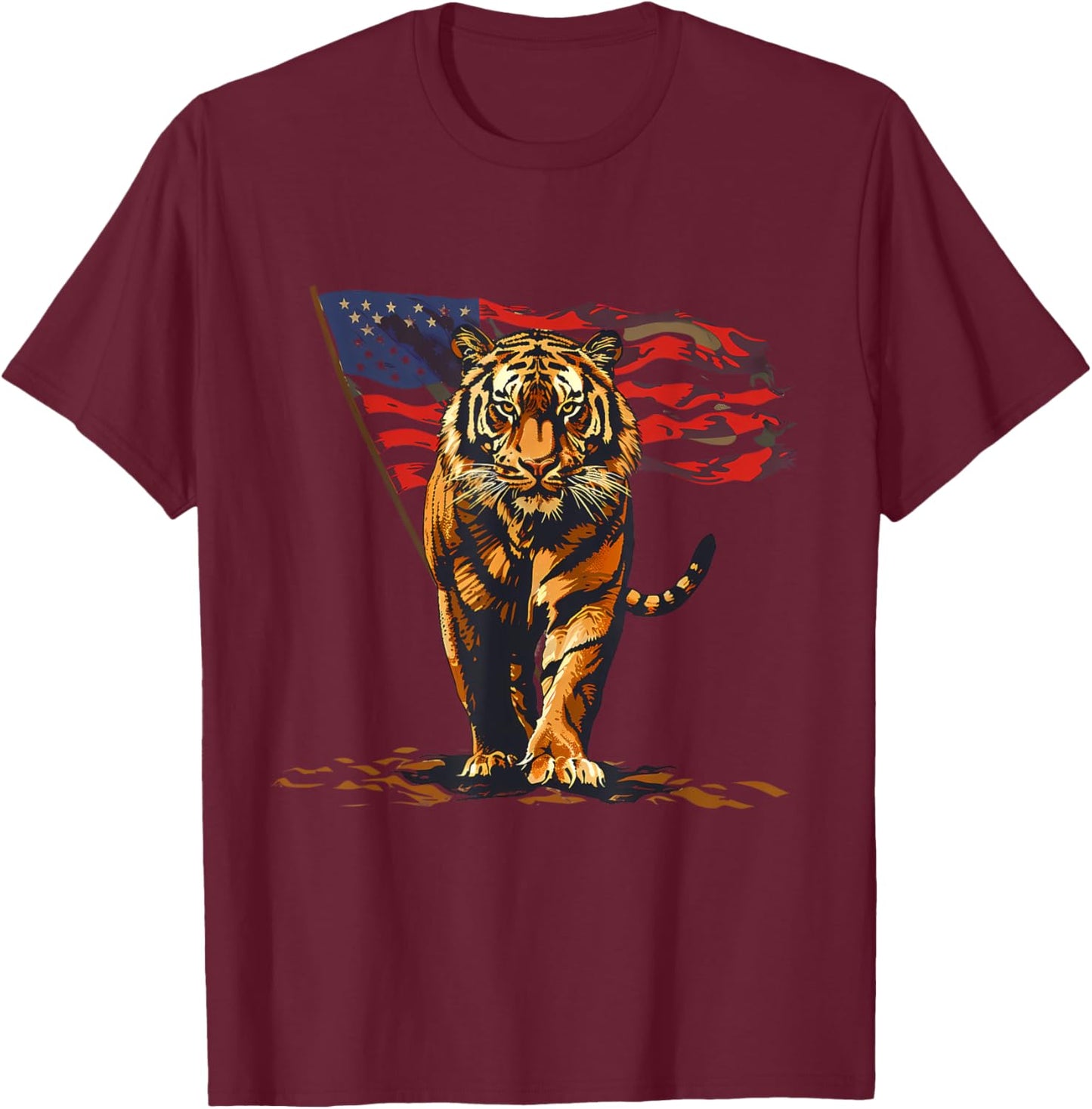 4th Of July Tiger Patriotic American Flag Fourth Of July USA Women Kids Men T-Shirt - T-Shirt | Maroon