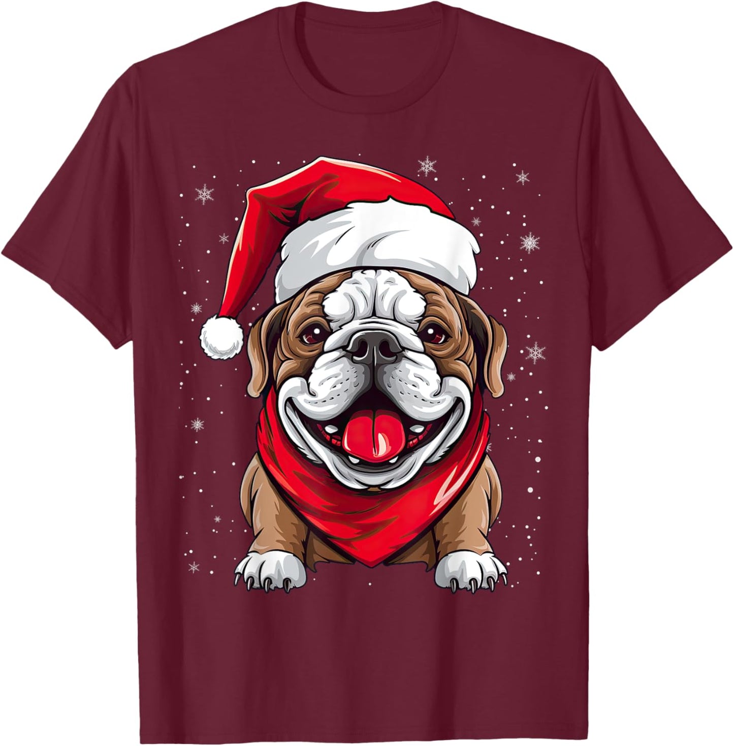 English Bulldog Santa Hat Christmas Party Women Kids T-Shirt - T-Shirt | Maroon