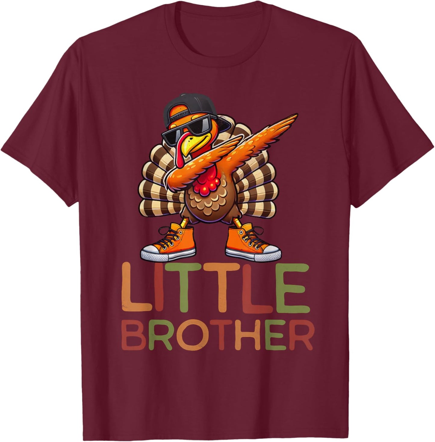 Little Brothers Thanksgiving Retro Dabbing Turkey Kids Boys T-Shirt - T-Shirt | Maroon