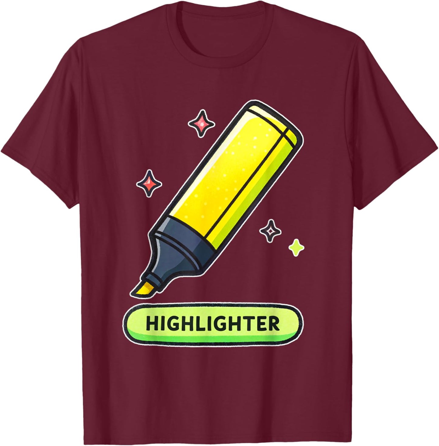 Bright and Fun Highlighter Marker Design T-Shirt - T-Shirt | Maroon