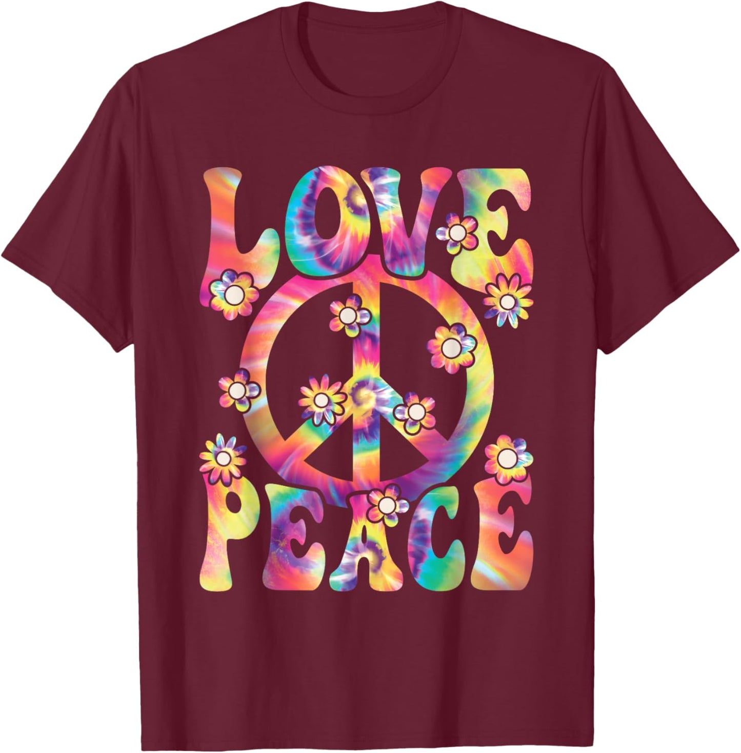 Love Peace Sign 60s 70s Outfit Hippie Costume Women Girls T-Shirt - T-Shirt | Maroon