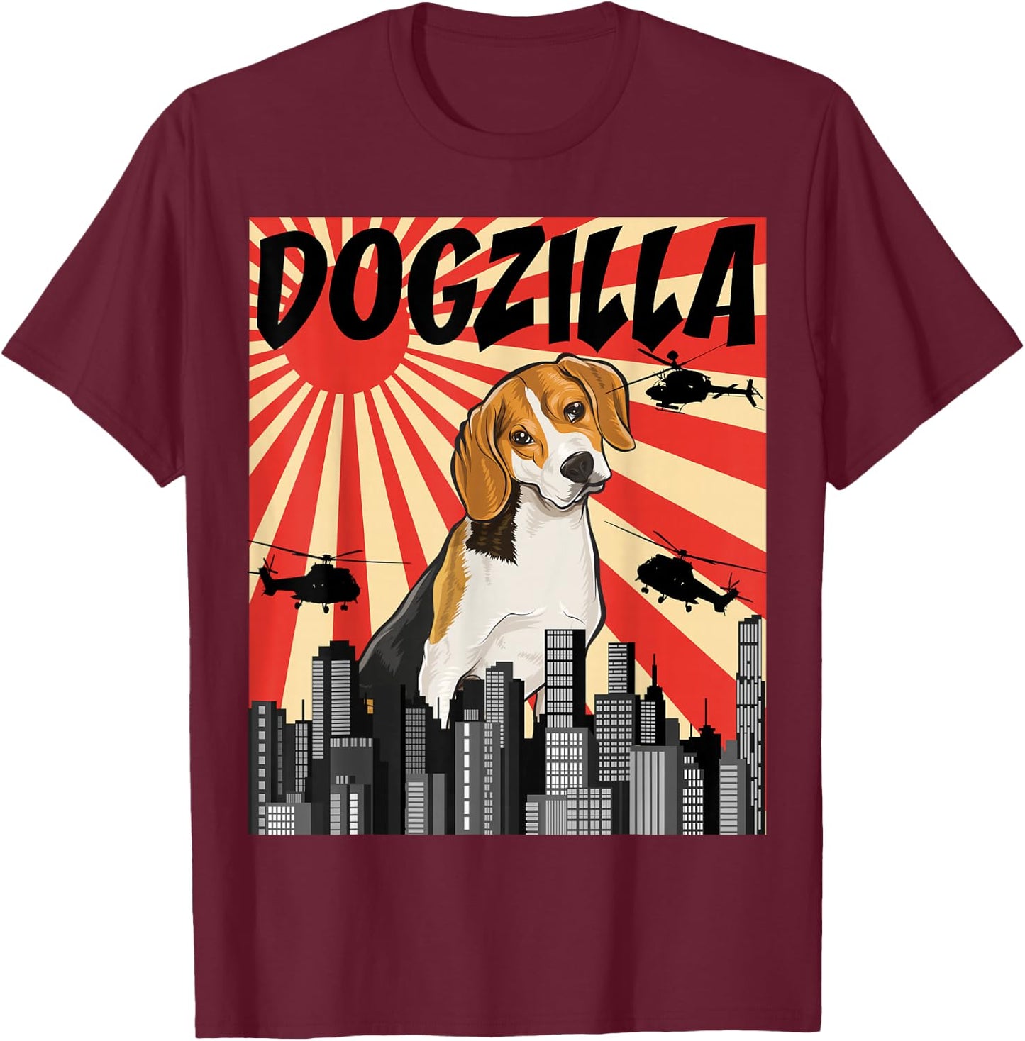 Funny Retro Japanese Dogzilla Beagle T-Shirt - T-Shirt | Maroon