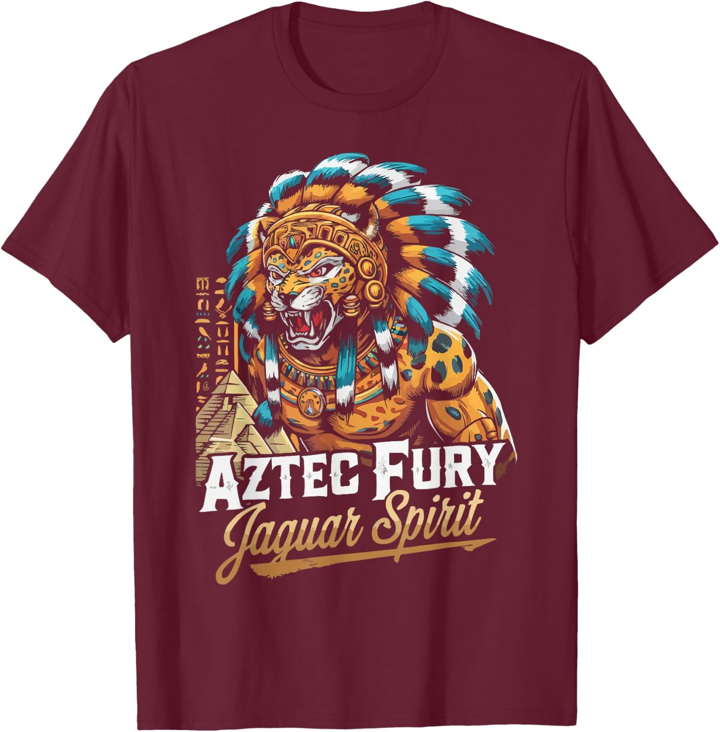 Aztec Jaguar Warrior Aztec Culture Mayan Indigenous T-Shirt - T-Shirt | Maroon