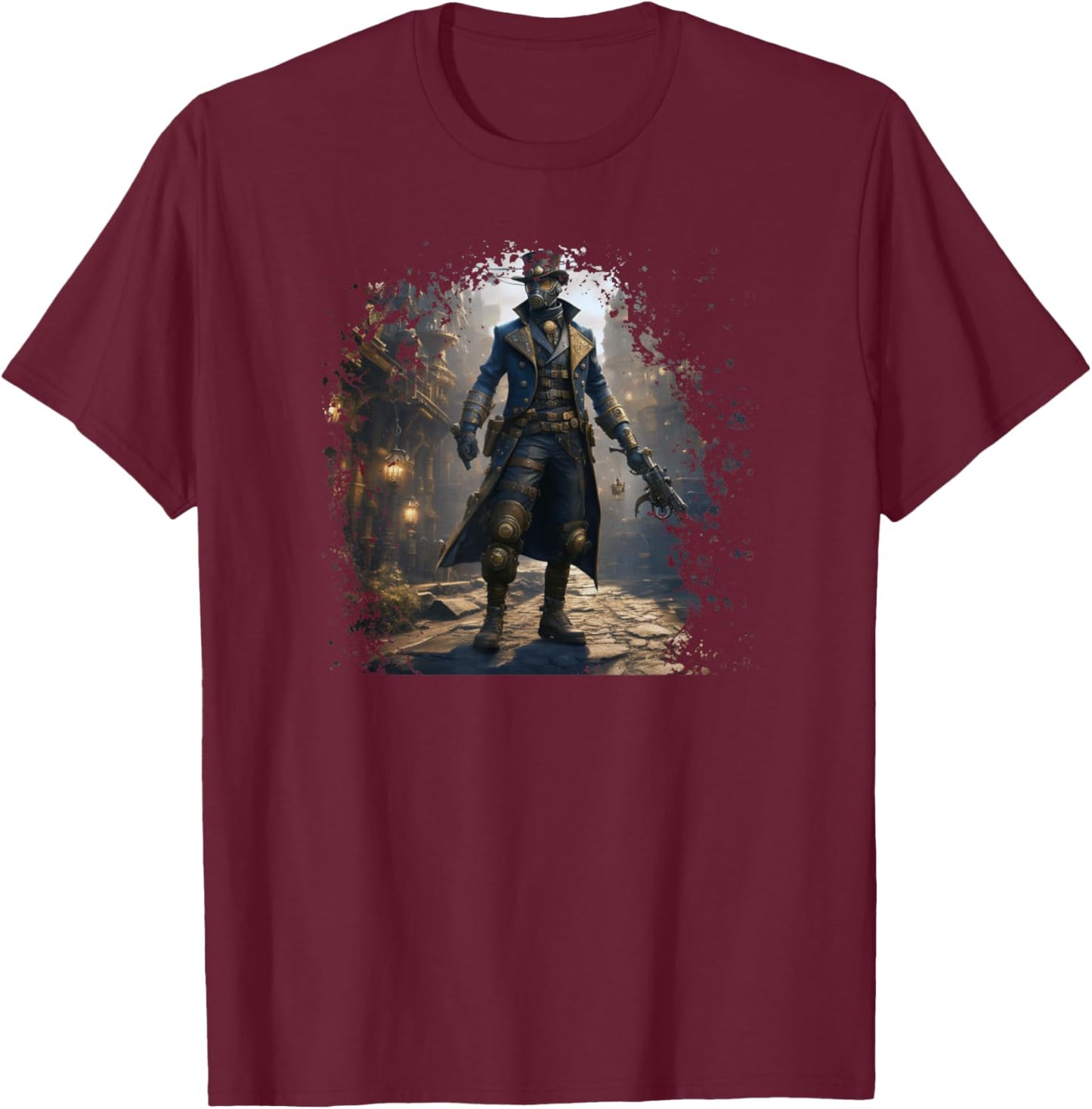 Victorian Steam Punk Assassin And Steampunk World Aesthetic T-Shirt - T-Shirt | Maroon