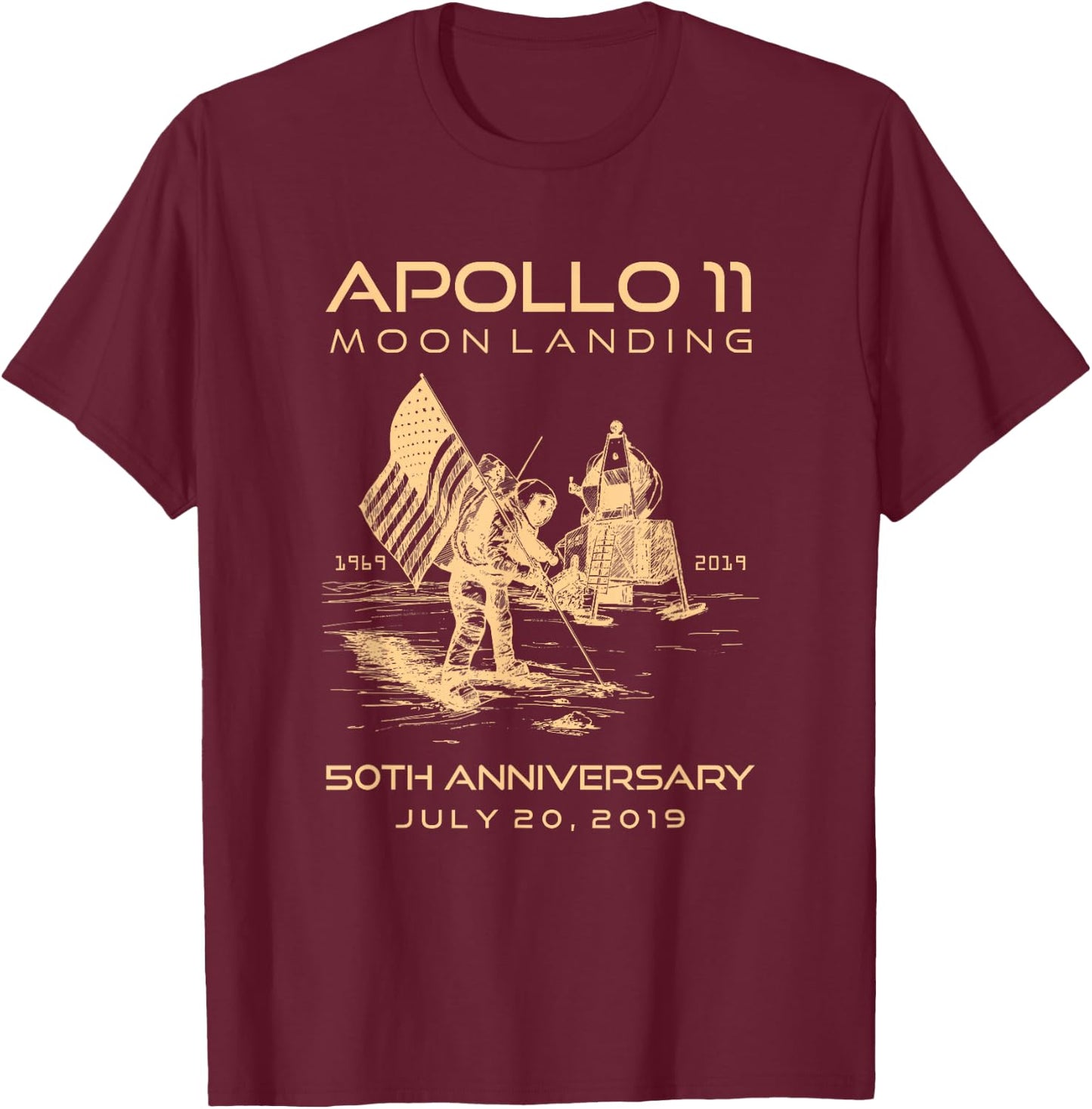 Apollo 11 Moon Landing 50th Anniversary Space 1969 2019 July T-Shirt - T-Shirt | Maroon