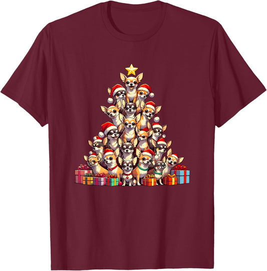 Christmas Tree Chihuahuas Chihuahua T-Shirt - T-Shirt | Maroon