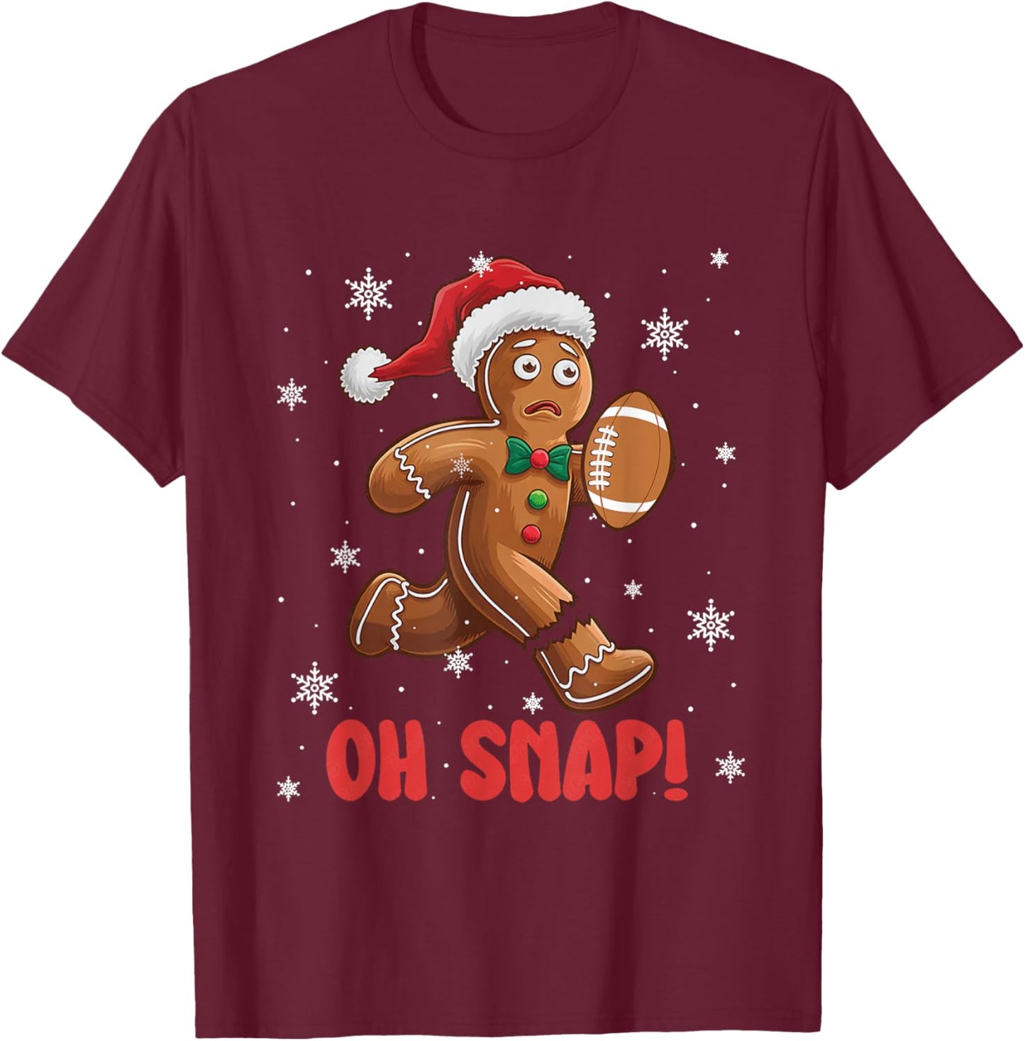 Oh Snap Gingerbread Man American Football Christmas T-Shirt - T-Shirt | Maroon