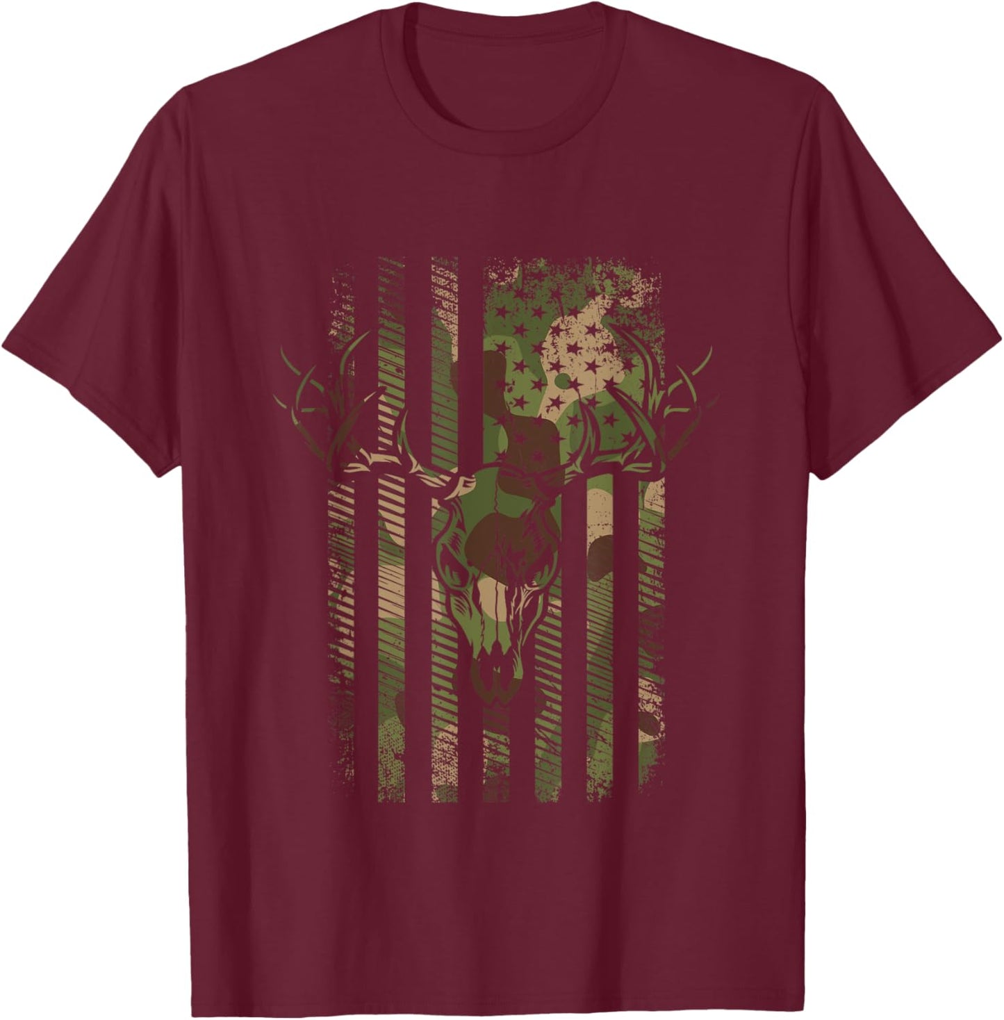 American Flag Camouflage Outdoor Antlers Deer Women Kids Men T-Shirt - T-Shirt | Maroon