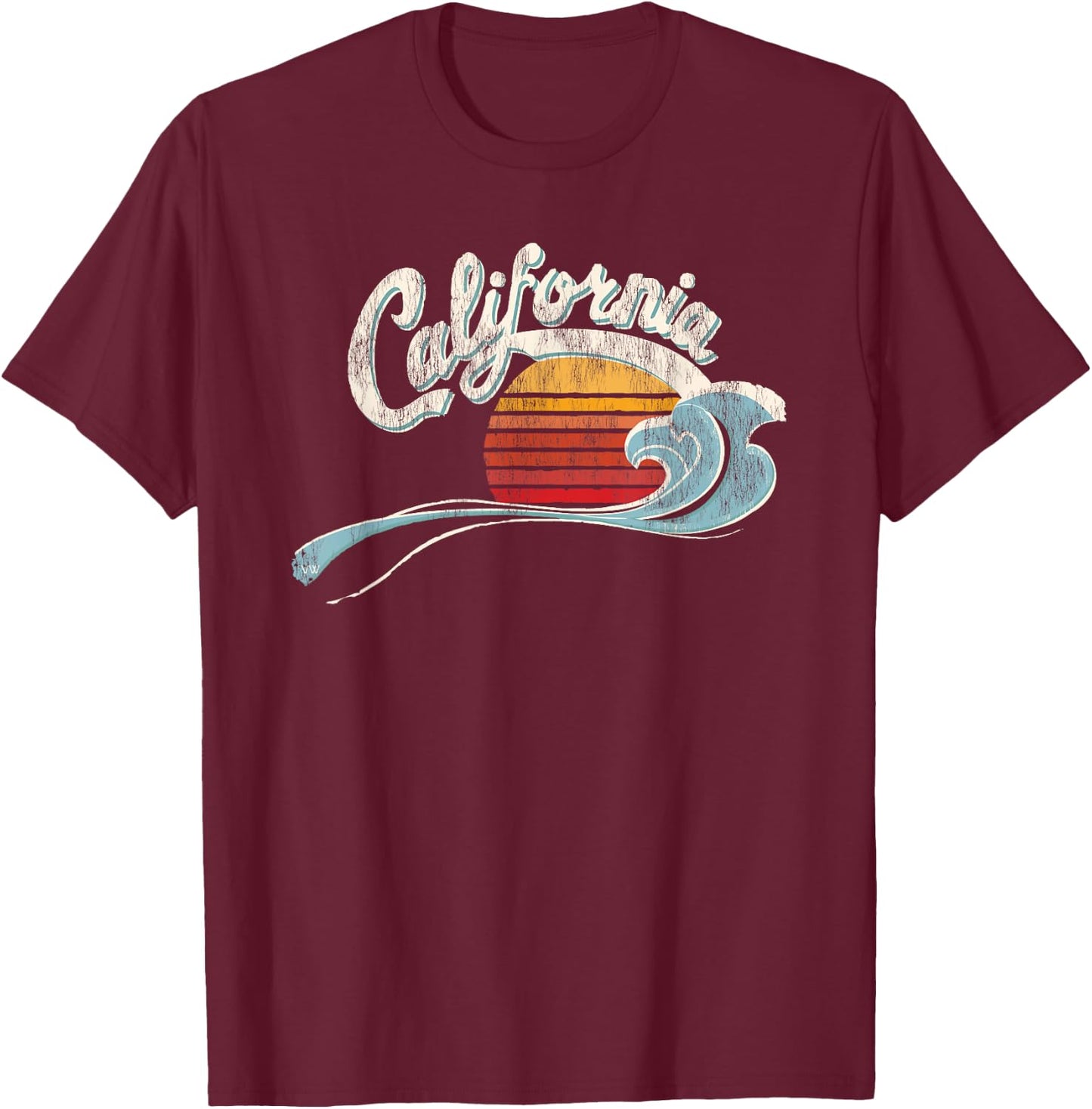Vintage Surfer - 70's Graphic Sunset - California T-Shirt - T-Shirt | Maroon