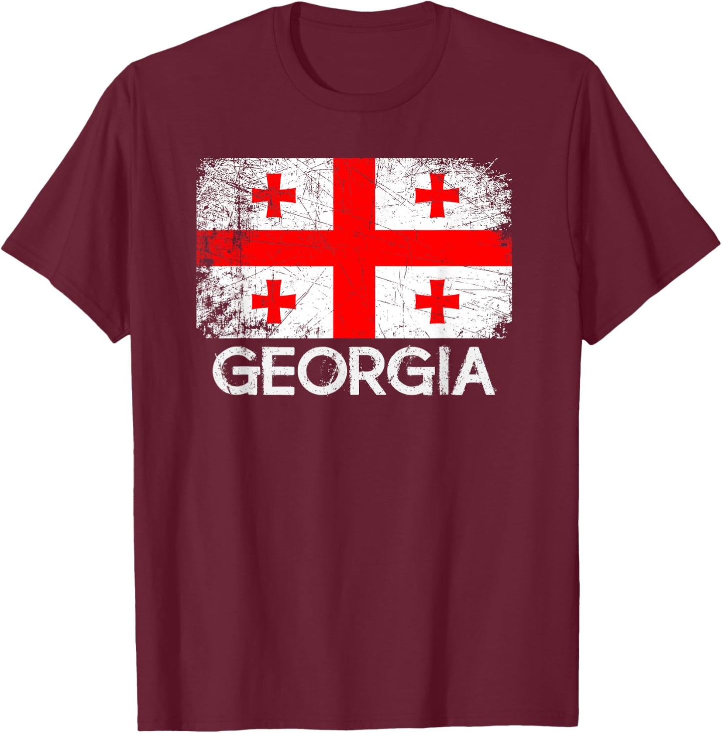 Georgian Flag | Vintage Made In Georgia Gift T-Shirt - T-Shirt | Maroon