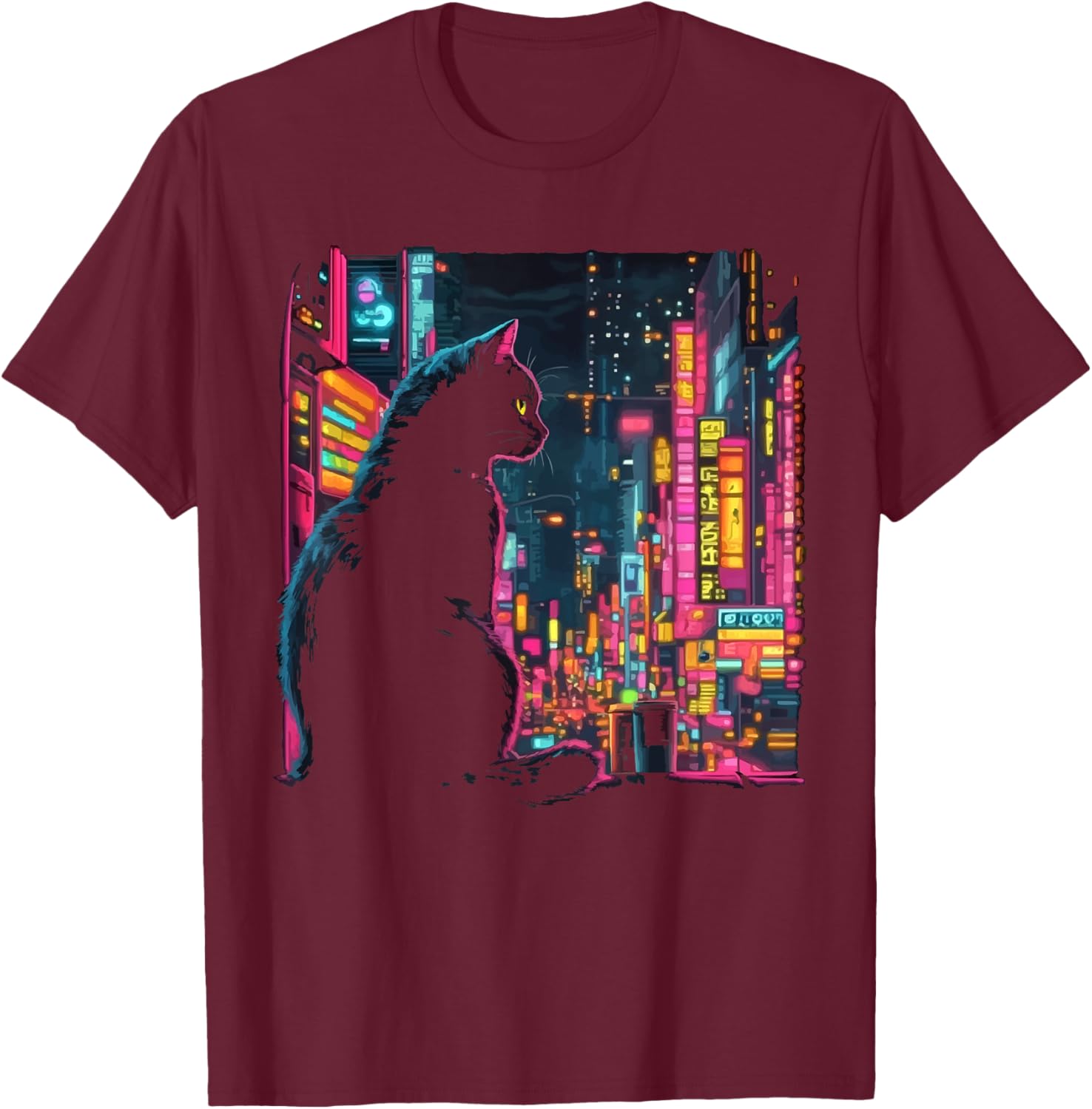 Cyberpunk Cat Kitty Meow Animal Pet Future Science Fiction T-Shirt - T-Shirt | Maroon