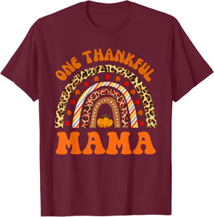 One thankful Mama fall rainbow thanksgiving day mom autumn T-Shirt - T-Shirt | Maroon