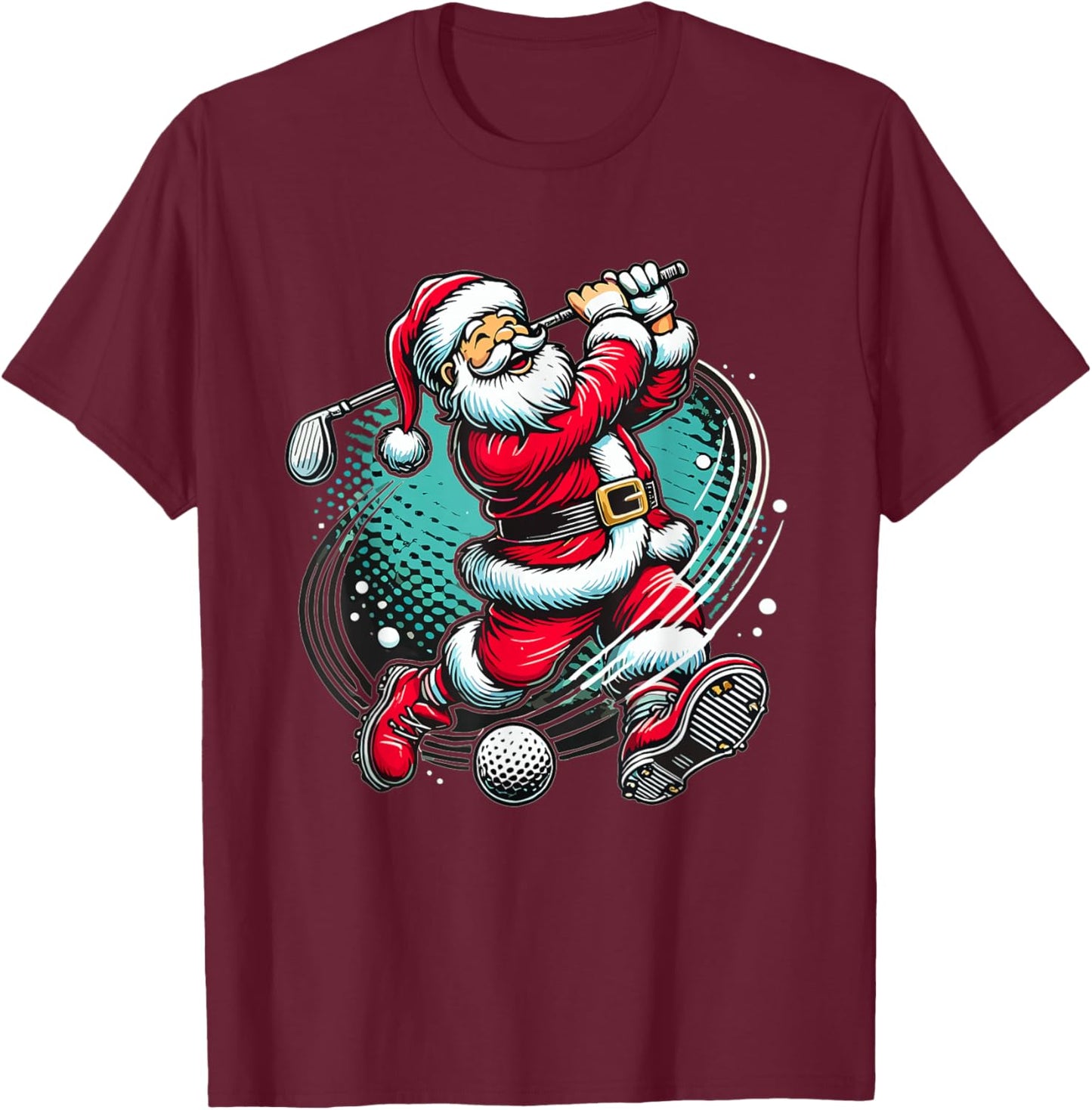 Santa Claus Playing Golf Christmas Golfer Xmas T-Shirt - T-Shirt | Maroon