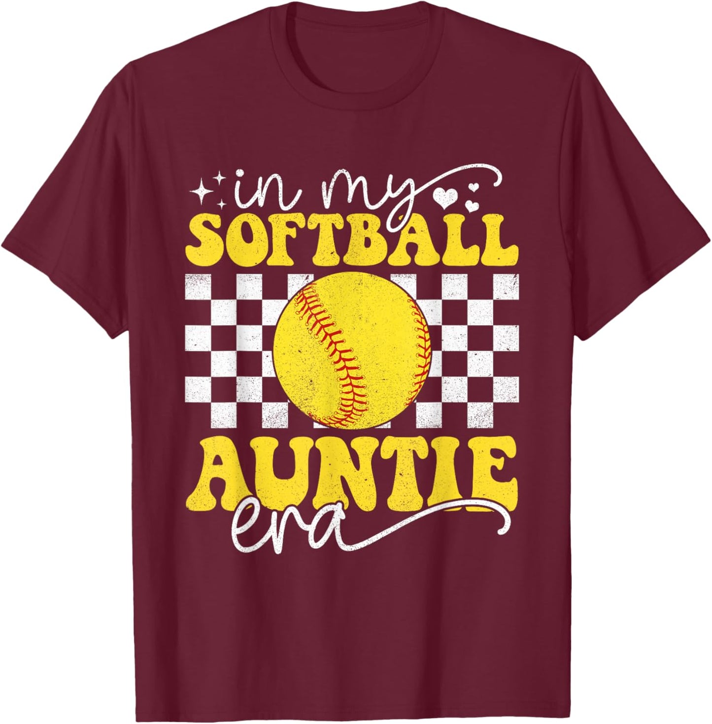 In My Softball Auntie Era Groovy Retro Proud Softball Auntie T-Shirt - T-Shirt | Maroon
