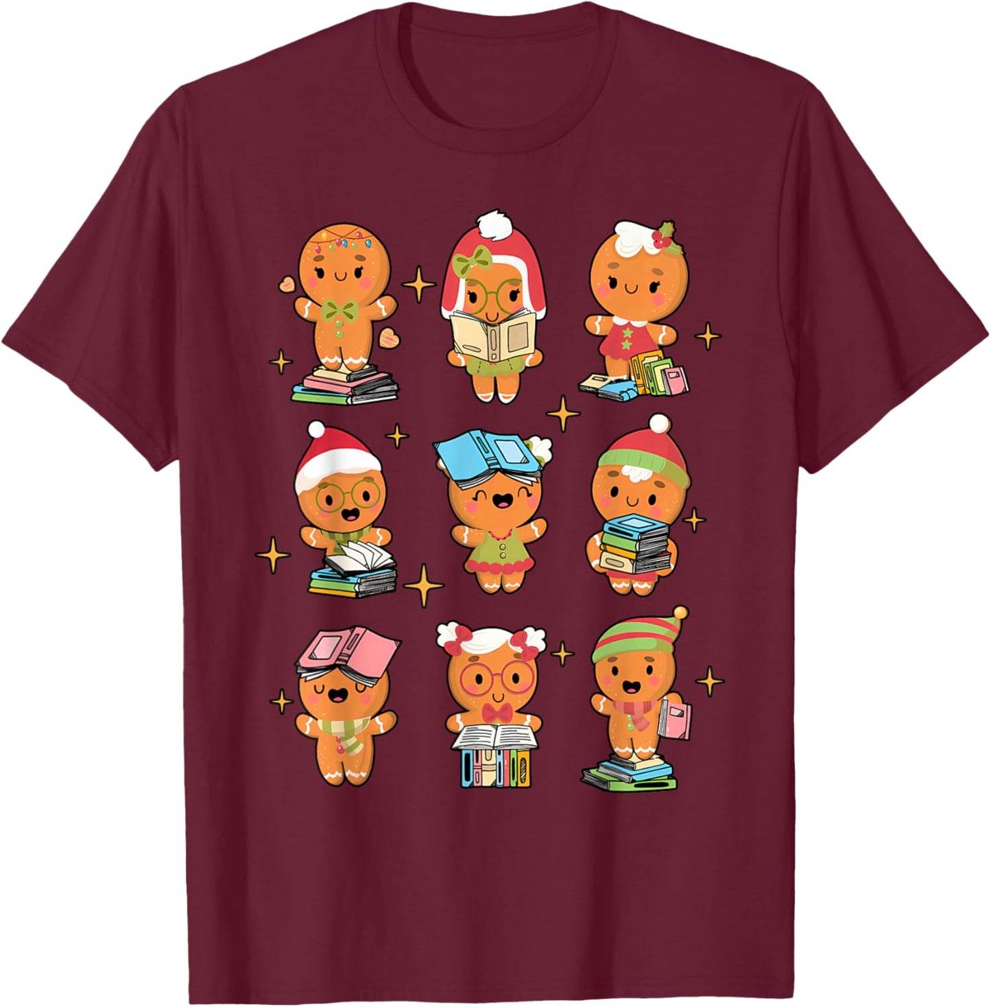 Teacher Christmas Reading Book Gingerbread Man Book Lovers T-Shirt - T-Shirt | Maroon