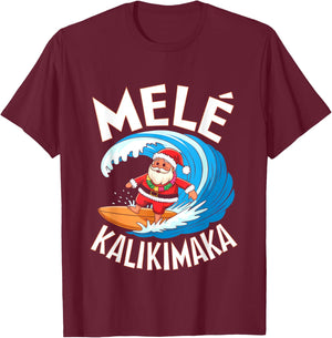Mele Kalikimaka Surfing Santa Xmas T-Shirt - T-Shirt | Maroon
