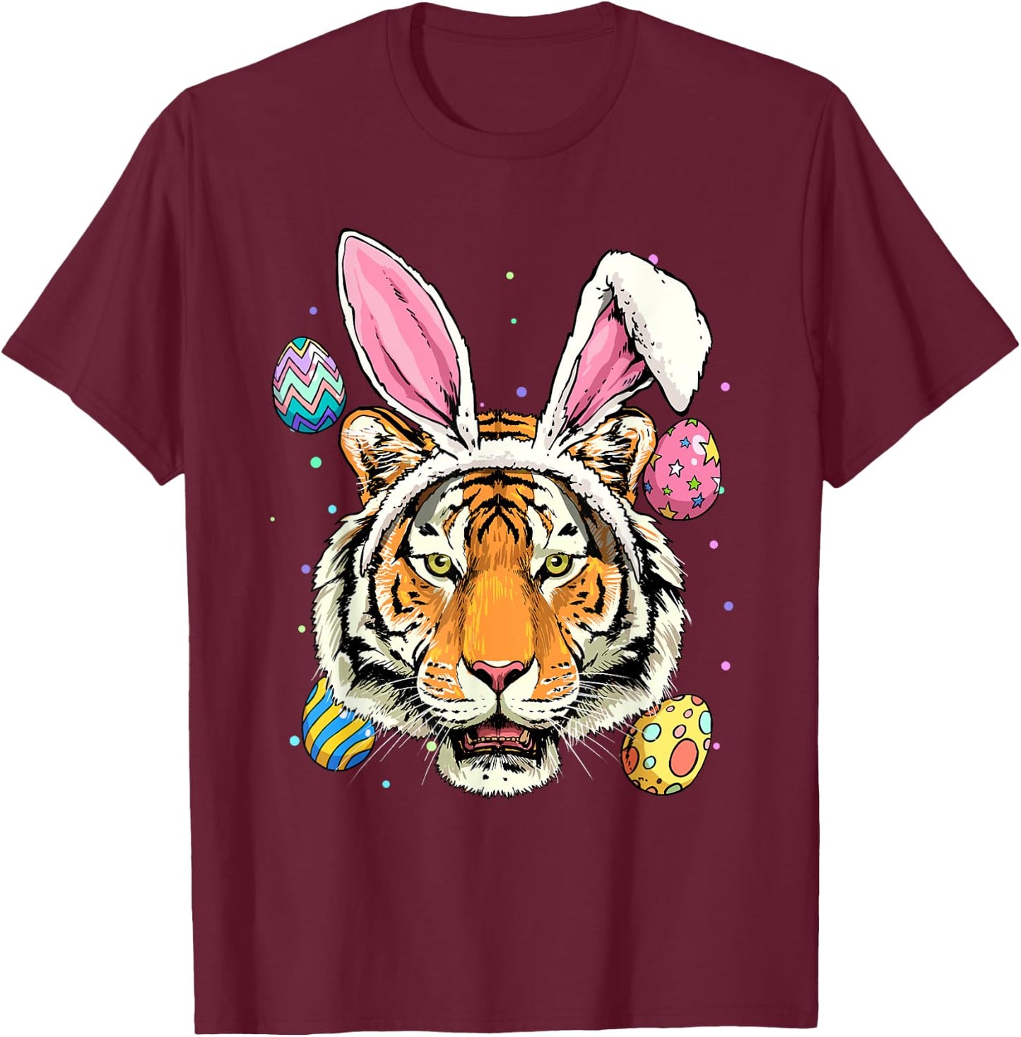 Easter Bunny Tiger Shirt Easter Egg Animal Face Tiger Lover T-Shirt - T-Shirt | Maroon