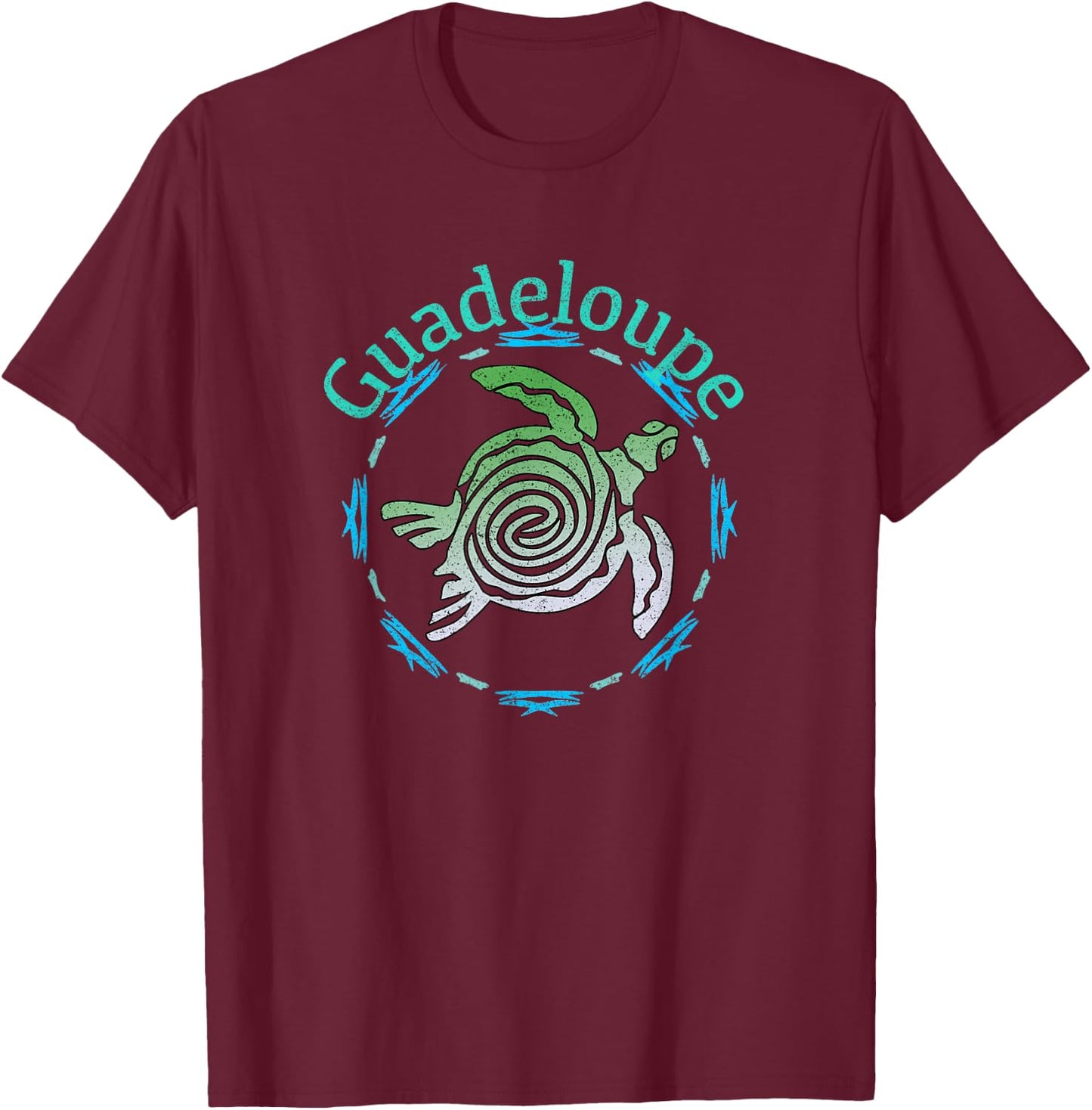 Guadeloupe Vintage Tribal Turtle T-Shirt - T-Shirt | Maroon