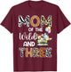 Mom Of The Wild and Three 3 Birthday Zoo Theme Safari Jungle T-Shirt - T-Shirt | Maroon