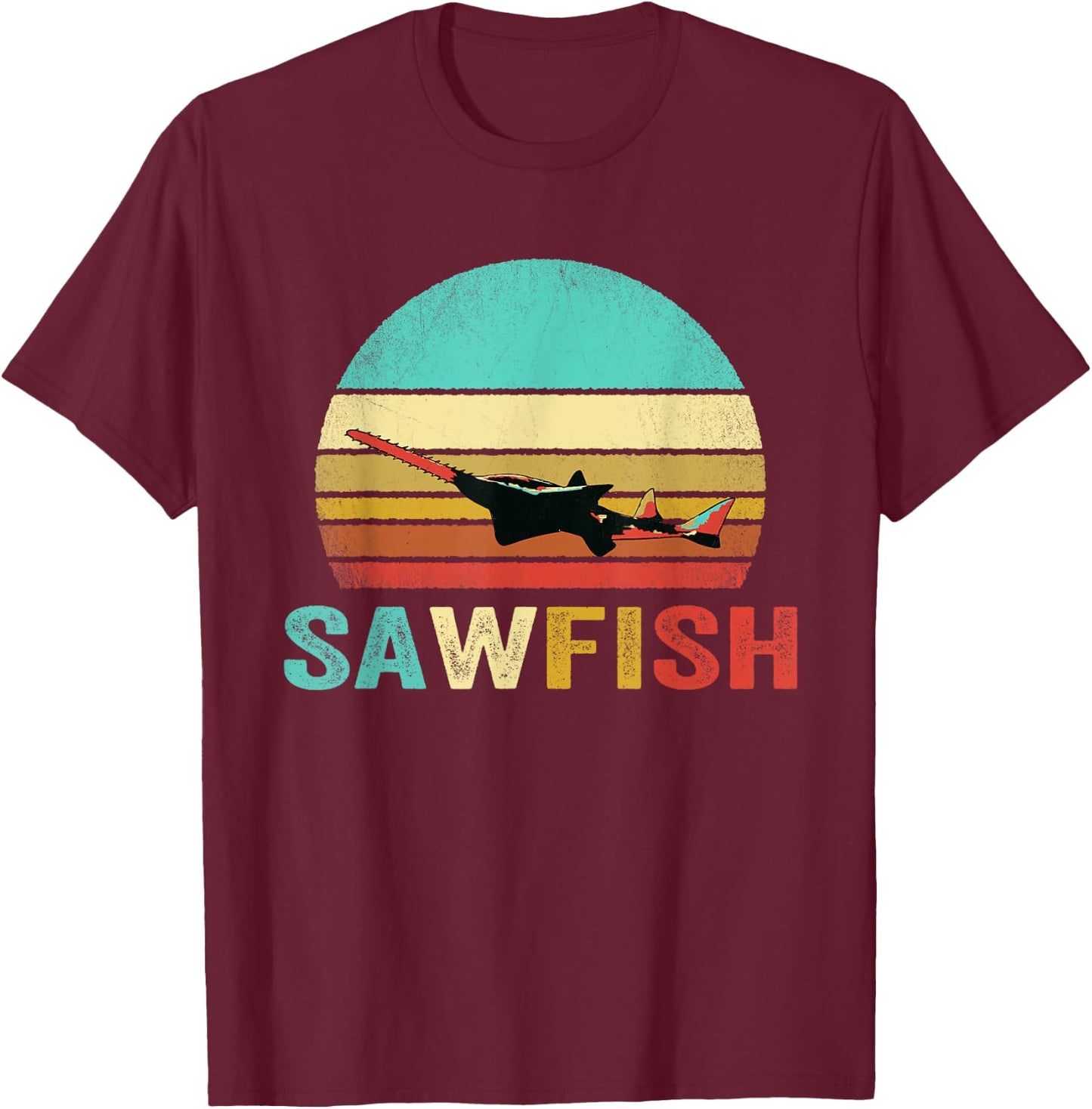 Vintage Sawfish Shirt Sunset T-Shirt - T-Shirt | Maroon
