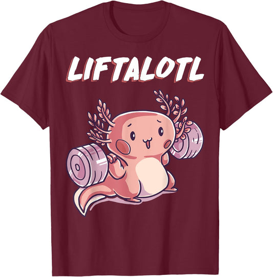 BCC Liftalotl Weightlifting Axolotl Amphibian Strength Gym - -Adults, Black, Small T-Shirt - T-Shirt | Maroon