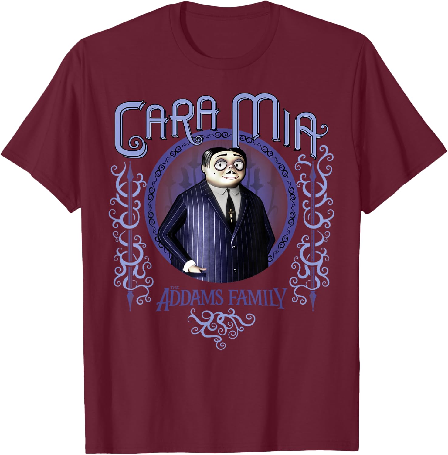 Addams Family Gomez Addams Cara Mia Portrait Logo T-Shirt - T-Shirt | Maroon
