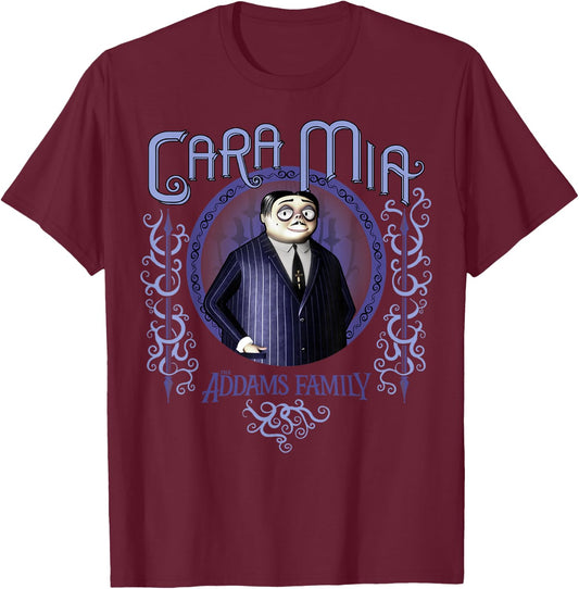 Addams Family Gomez Addams Cara Mia Portrait Logo T-Shirt - T-Shirt | Maroon