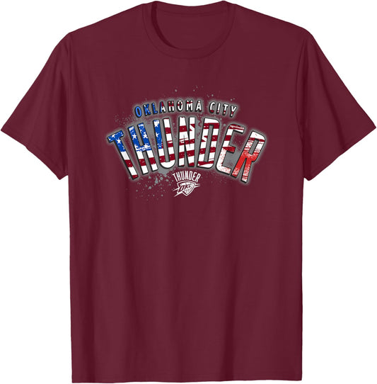 NBA Oklahoma City Thunder American Flag Distressed Paint T-Shirt - T-Shirt | Maroon